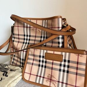 Burberry Tan Shoulder Bag with Classic Plaid Design